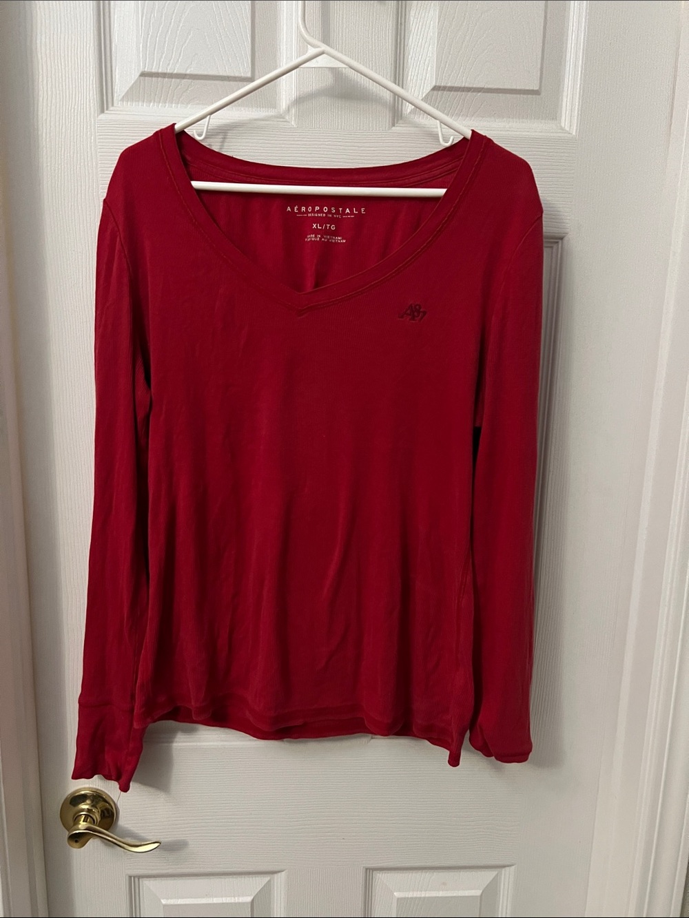 Aeropostale Women's Long Sleeve V-Neck Tee - Crimson Red